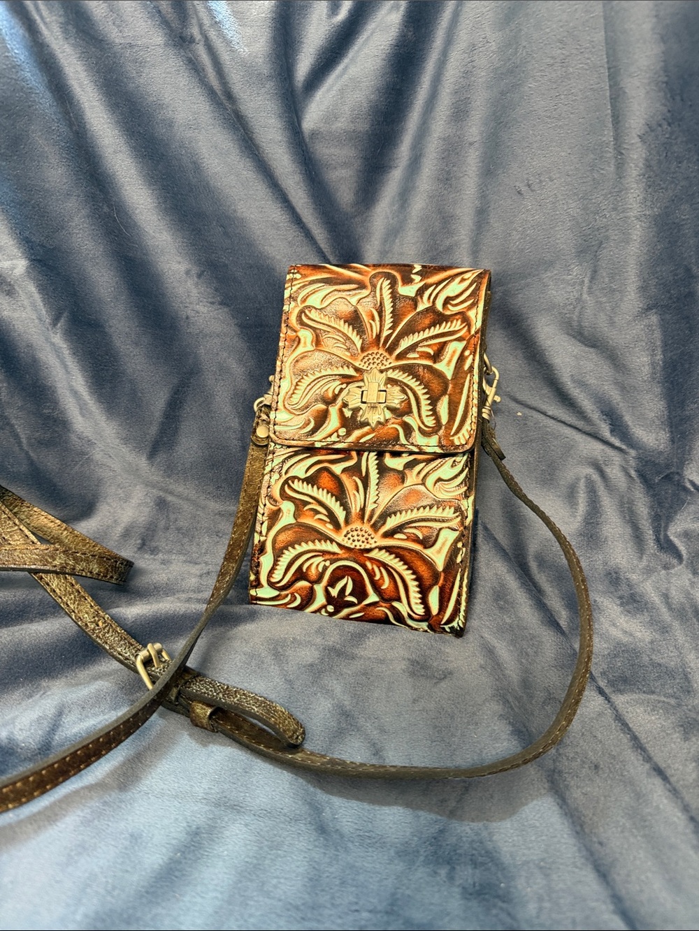 Patricia Nash Tooled Leather Crossbody Phone Bag in Brown